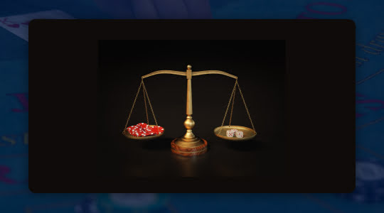 Weegschaal met dobbelstenen