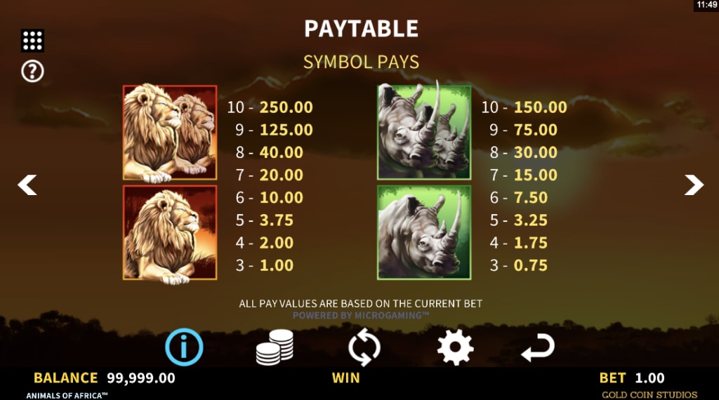 Symbolen Animals of Africa slot