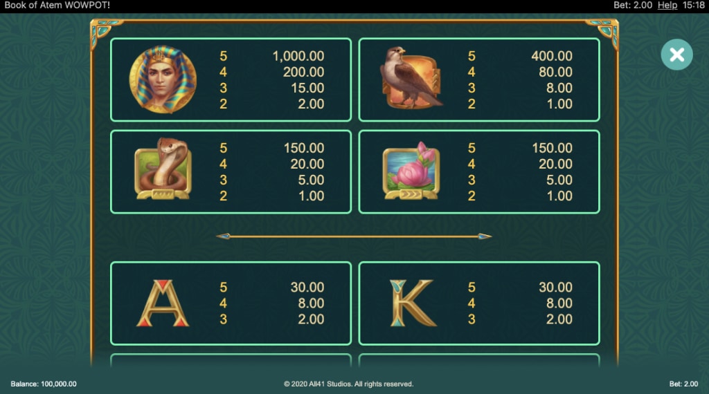 Symbolen in Book of Atem: WowPot