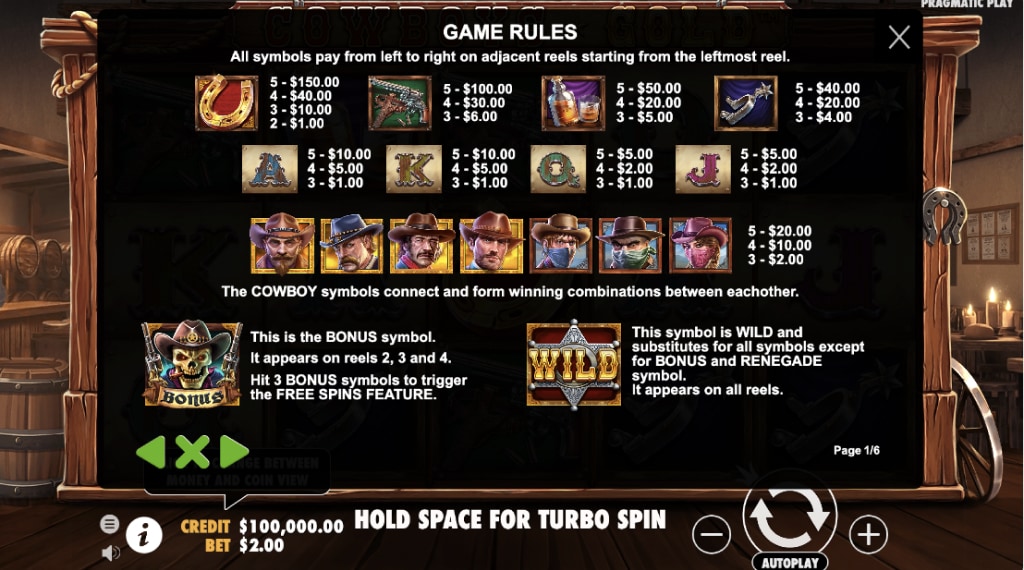Spelregels cowboys gold slot