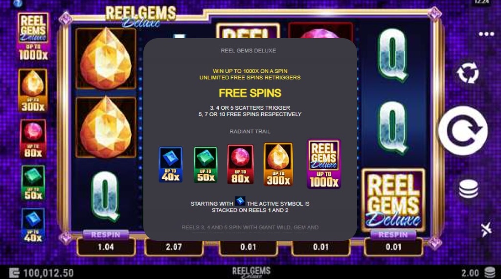 Symbolen in Reel Gems Deluxe