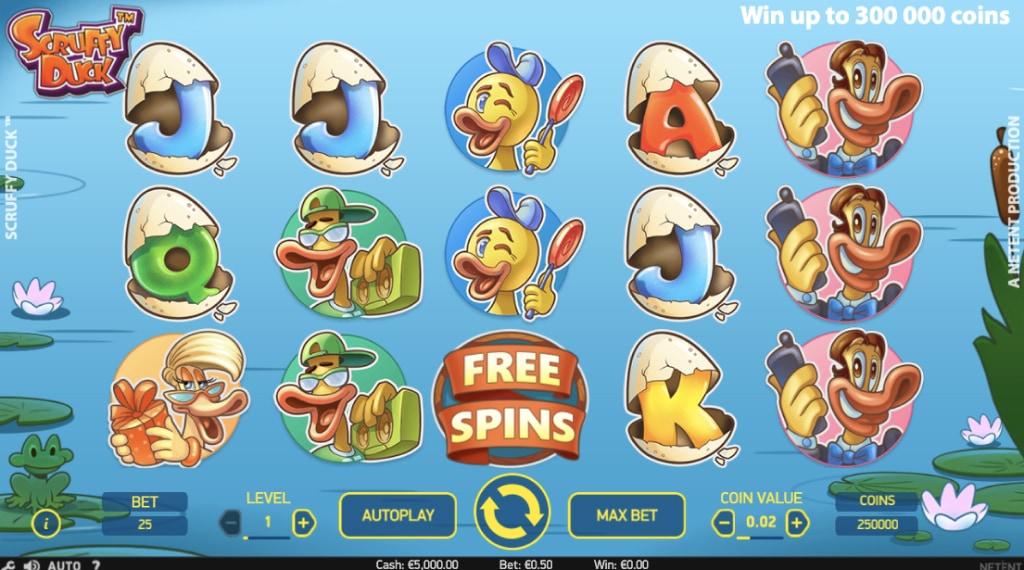 Gratis spins bij Scruffy Duck