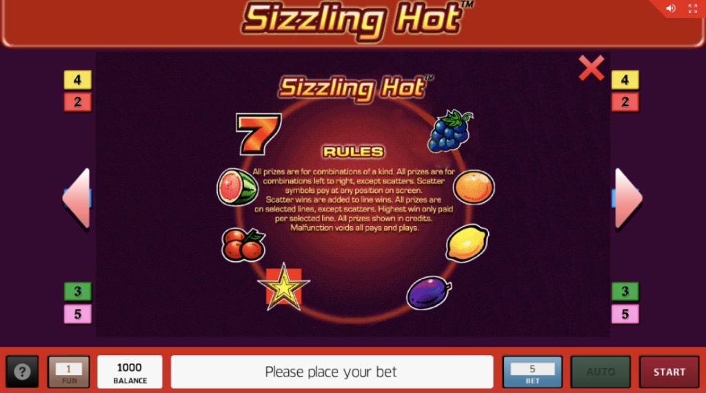 Spelregels van Sizzling Hot