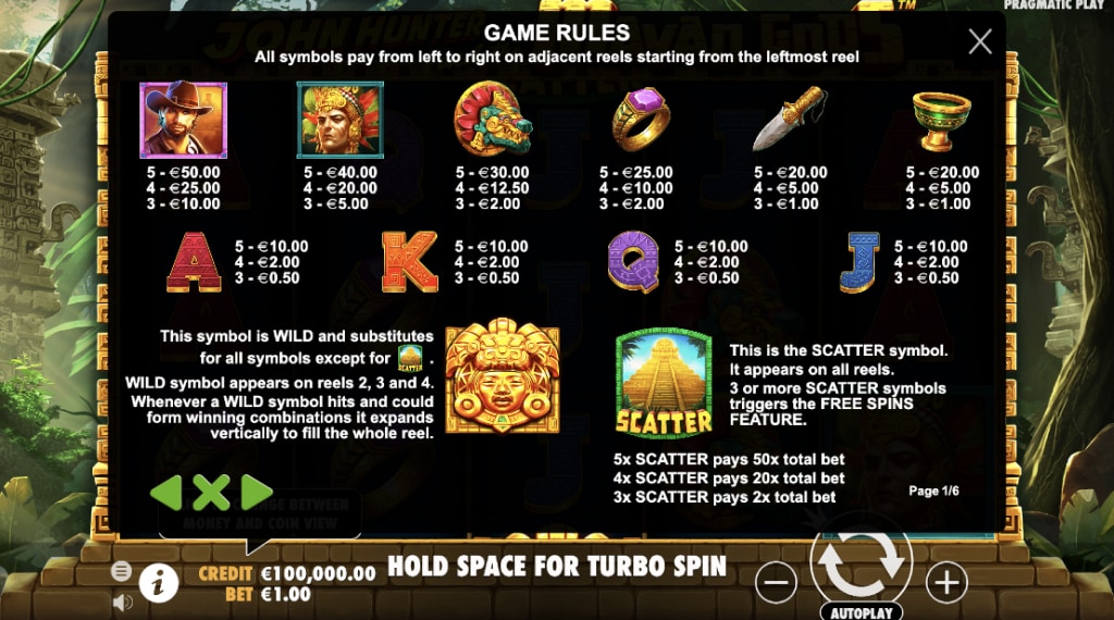 Symbolen john hunter and the mayan gods slot