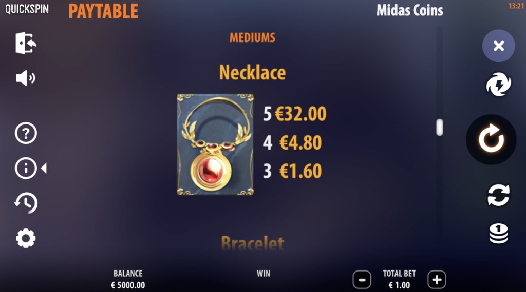 Symbolen in Midas Coins