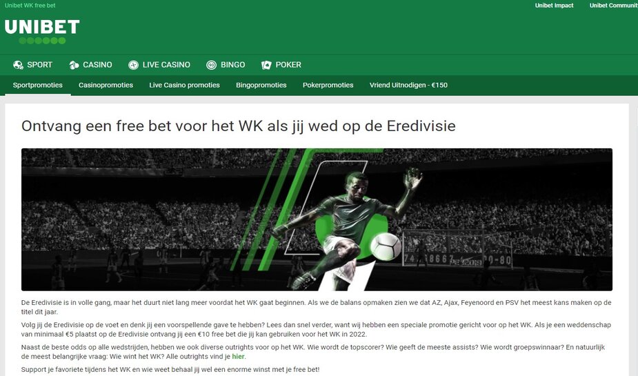 Unibet keert free-bets uit voor het WK 2022