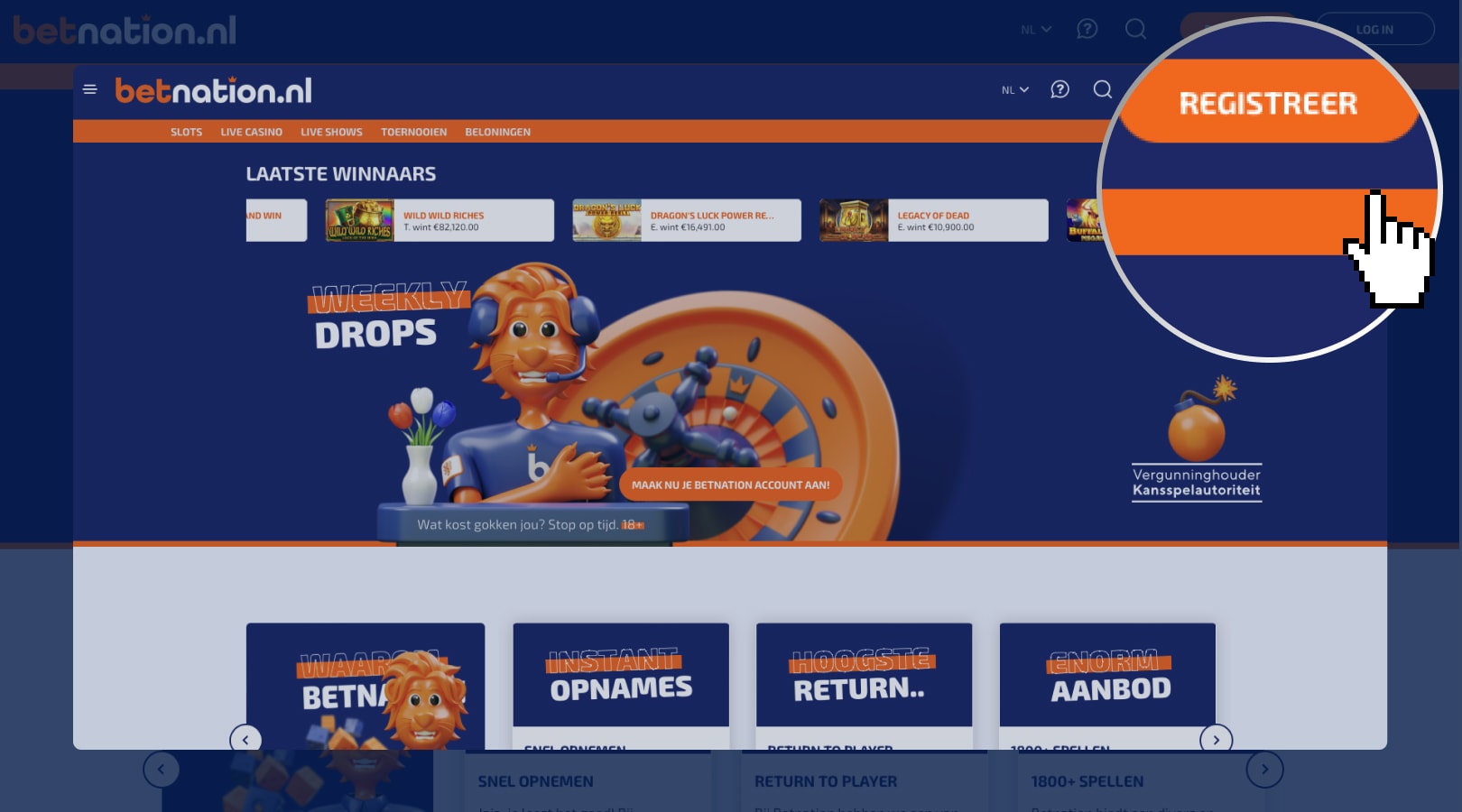 Klik op registreren