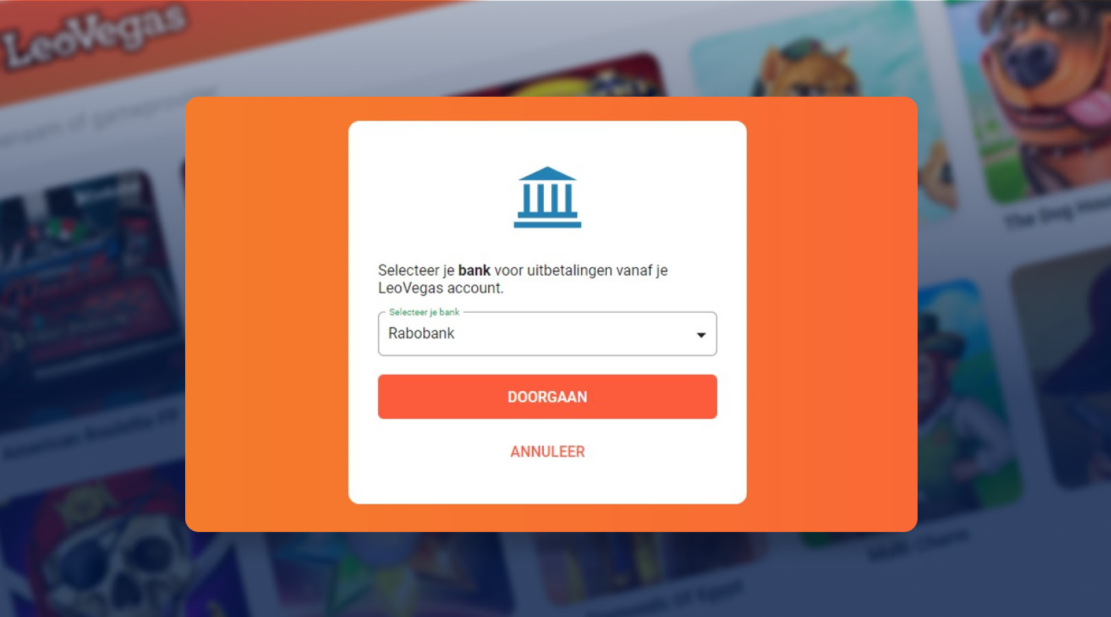 Selecteer een bank bij Leo Vegas logo