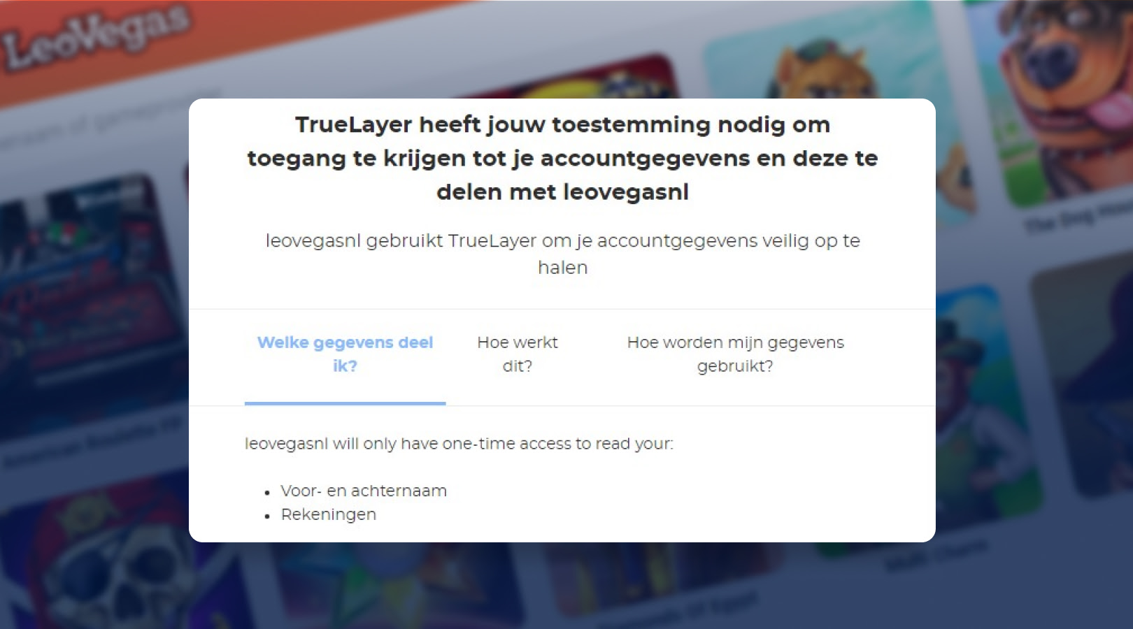 TrueLayer heeft toestemming nodig Leo Vegas logo