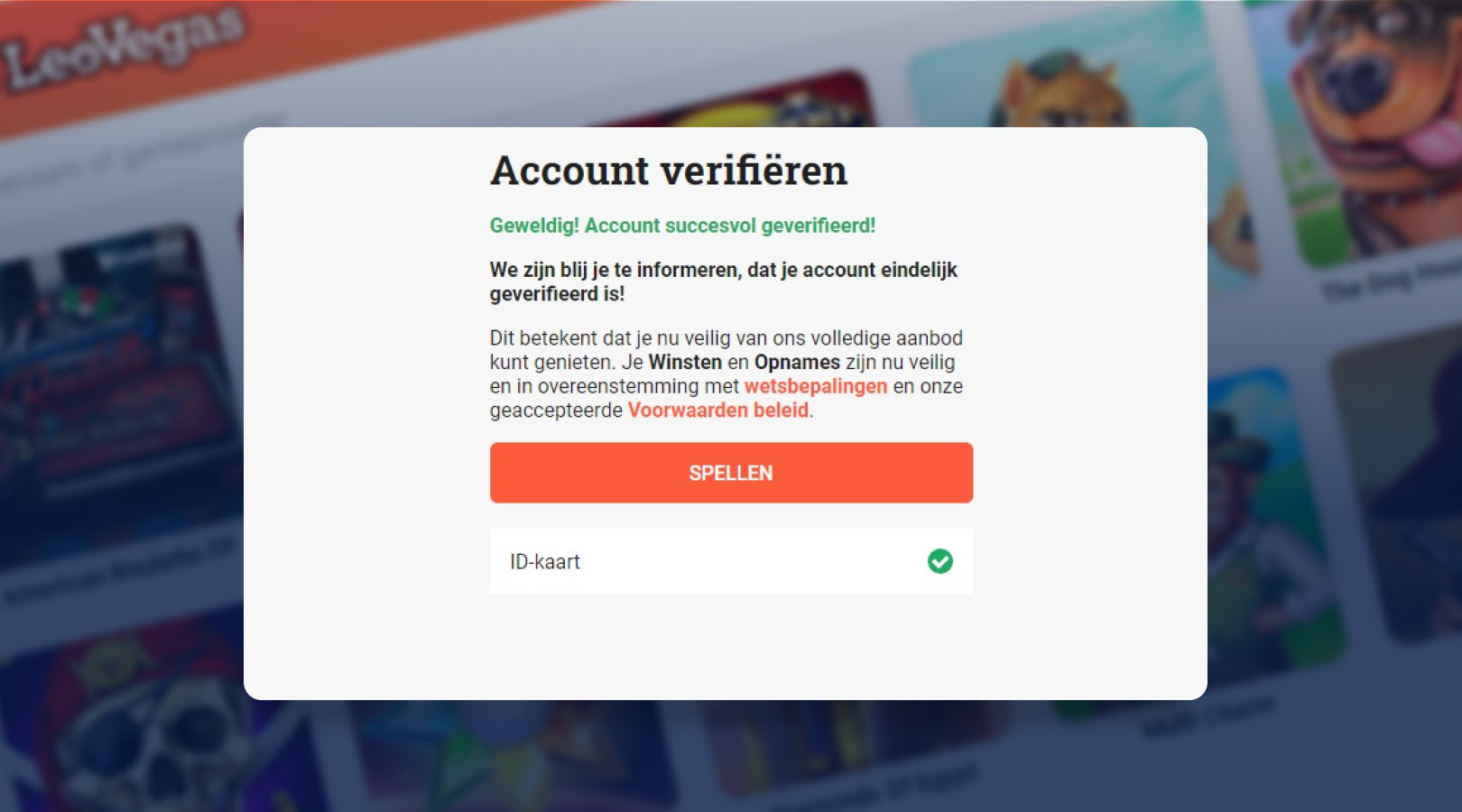 Verificatie succesvol Leo Vegas Logo