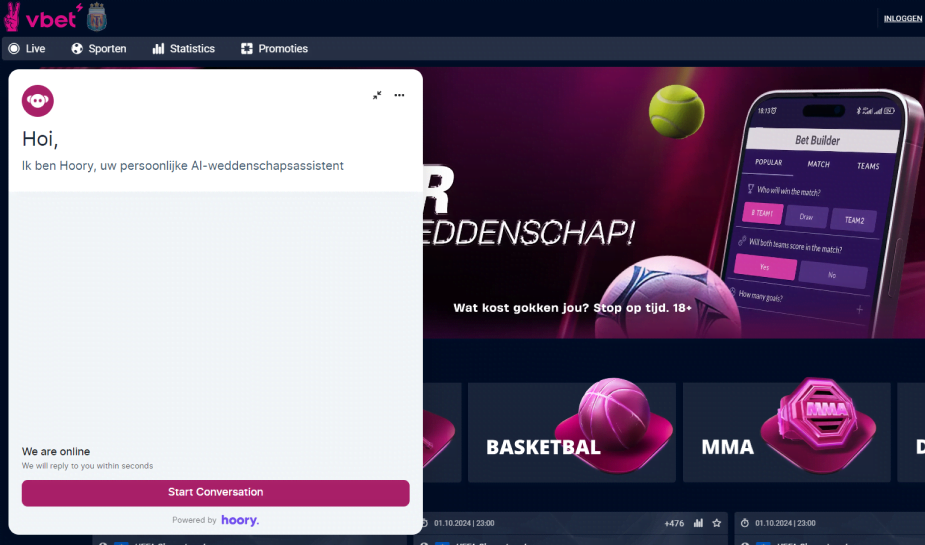 Wedden op sport met Hoory, de AI-assistent van VBet