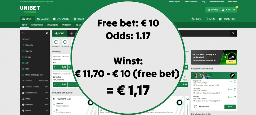 Uitbetaling free bet