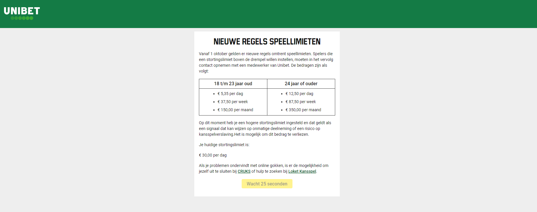unibet stortingslimiet