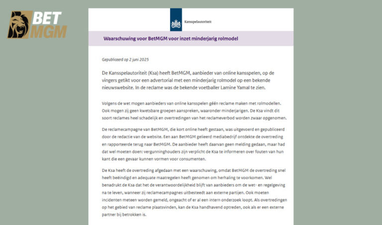 BetMGM op de vingers getikt door de Ksa logo
