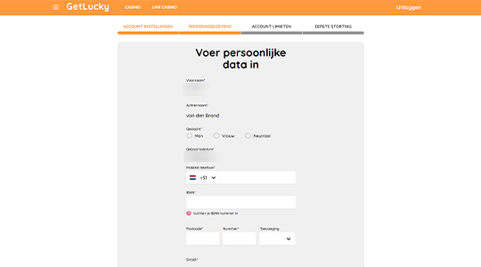 Persoonlijke data invullen
