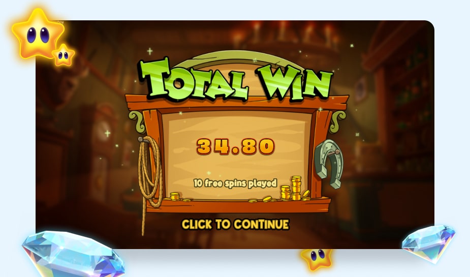 Le Cowboy printscreen - Total win van free spins ronde