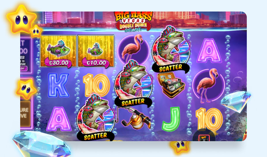 Big Bass Vegas Double Down Deluxe printscreen - Scatters draaien logo