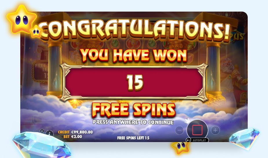 Fortune of Olympus printscreen - 15 free spins logo