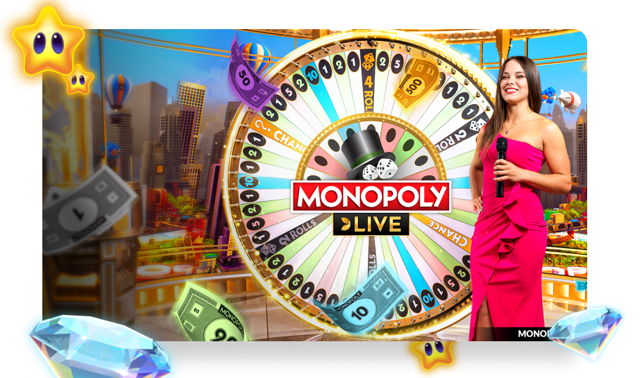 overzicht van het spel monopoly live van evolution met rad van fortuin