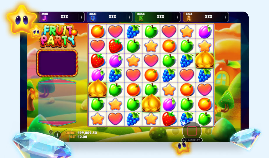 Fruit Party Oranje Jackpot printscreen - 3 scatters gedraaid logo