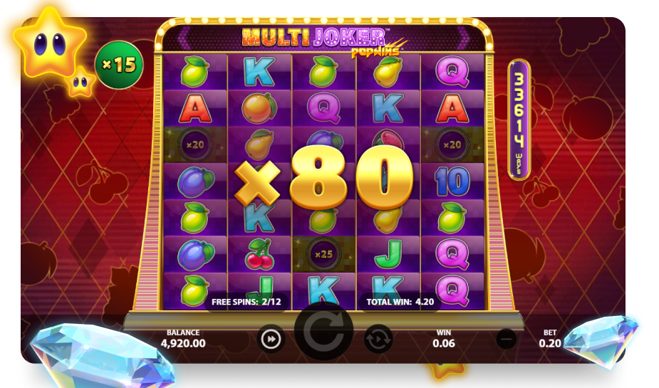 Het speelveld van de gokkast multi joker popwins van Stakelogic