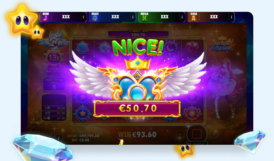 Starlight Princess Oranje jackpot printscreen - Nice winn logo