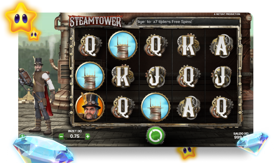 speelveld van het spel steam tower van netent