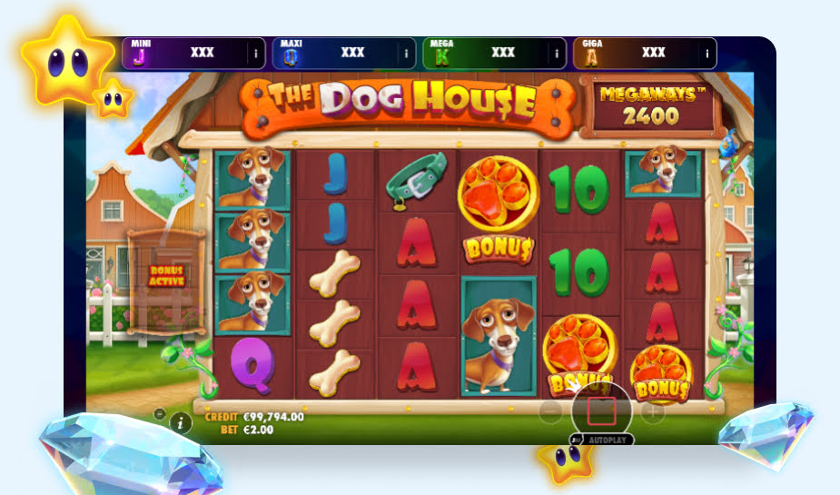 The Dog House Megaways Oranje Jackpot printscreen - Drie keer bonus logo