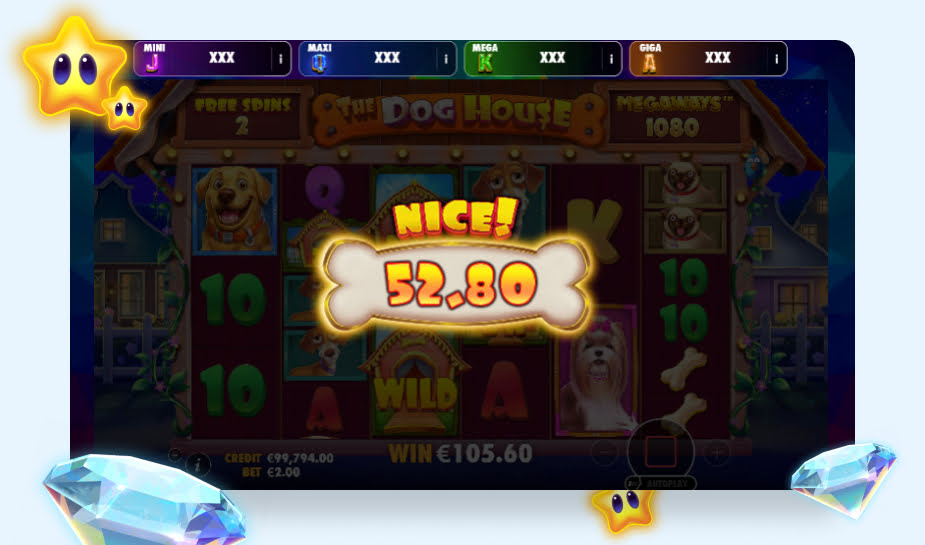 The Dog House Megaways Oranje Jackpot printscreen - Nice Winn logo
