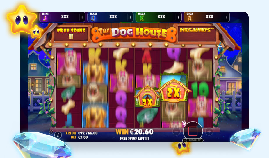 The Dog House Megaways Oranje Jackpot printscreen - Raining Free Spins logo