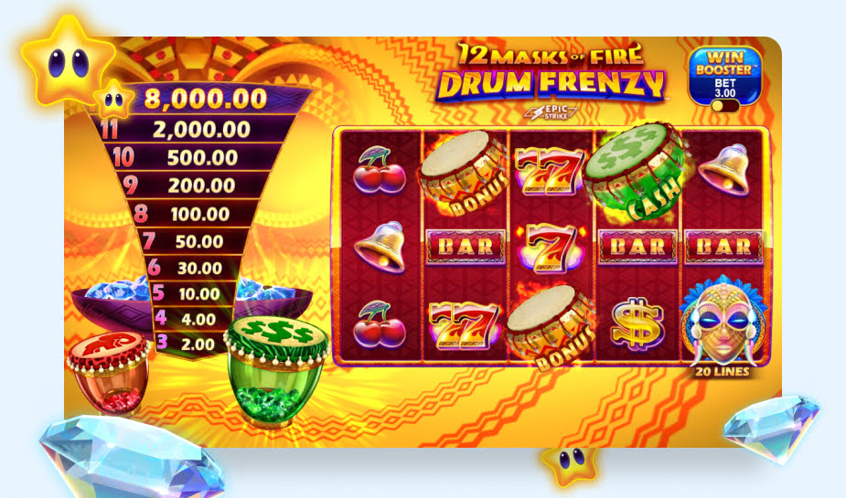 12 Masks of Fire Drum Frenzy Speelveld - Gameplay