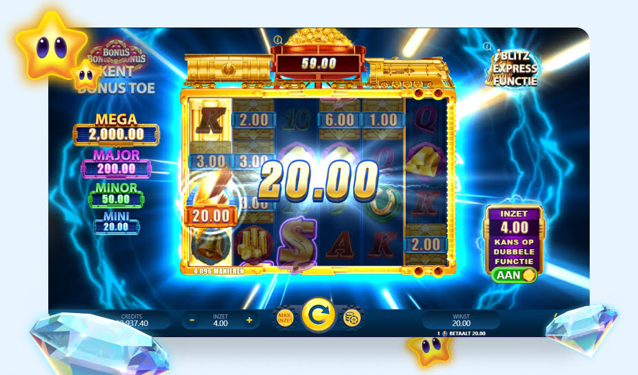 Gold Blitz Express speelveld - Bliksem en geld