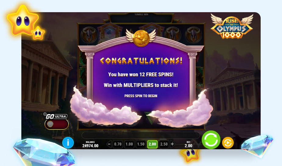 Rise of Olympus 1000 speelveld - 12 free spins