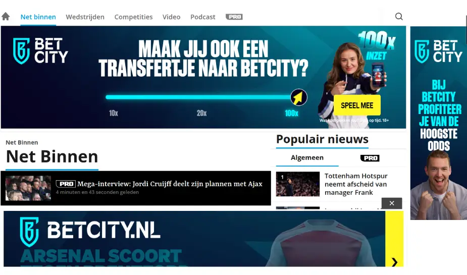 Website take-over VI.nl door online casino.