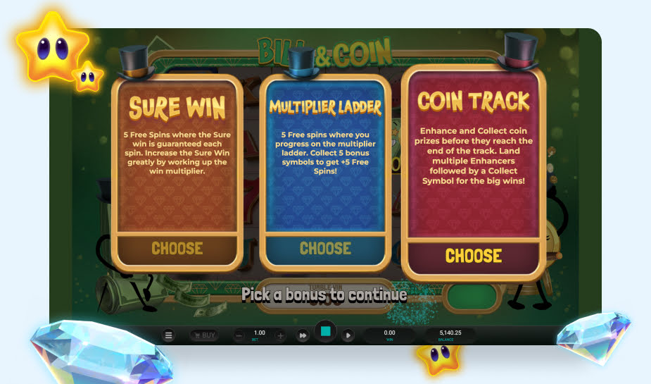 Bill and Coin Speelveld - Bonus keuze