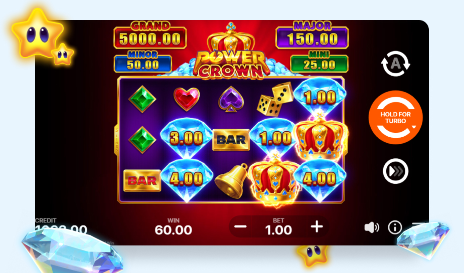 Power Crown: Hold and Win speelveld - 6x diamanten en kronen