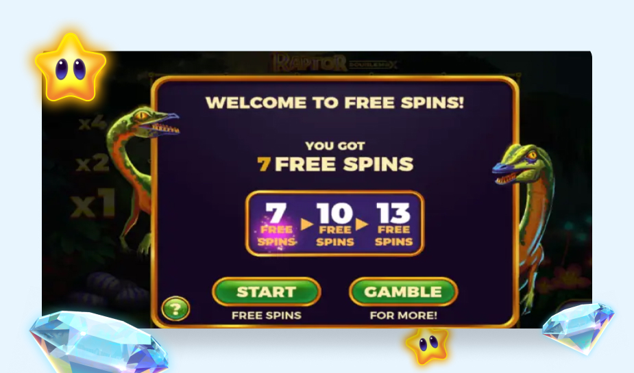 Raptor Doublemax kende een functie waarbij je kon gokken op meer free spins.