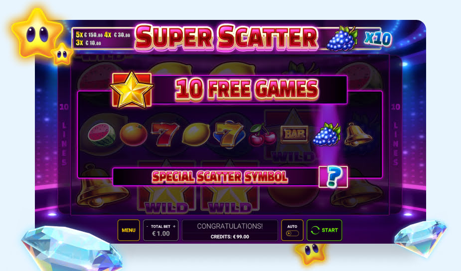 Super Scatter X speelveld - 10 free games