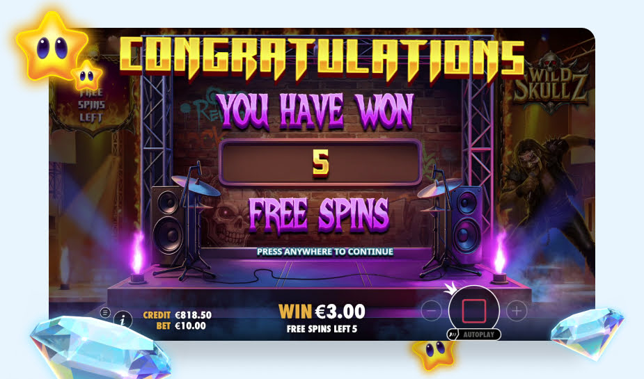 Wild Skullz Speelveld - Free spins gewonnen