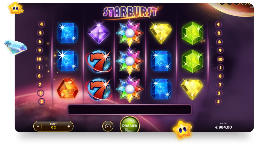 het speelveld van de gokkast Starburst