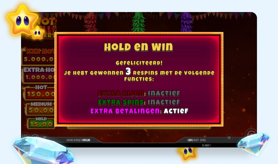 3 Hot Chilli Peppers Extra speelveld - Hold en Win respins