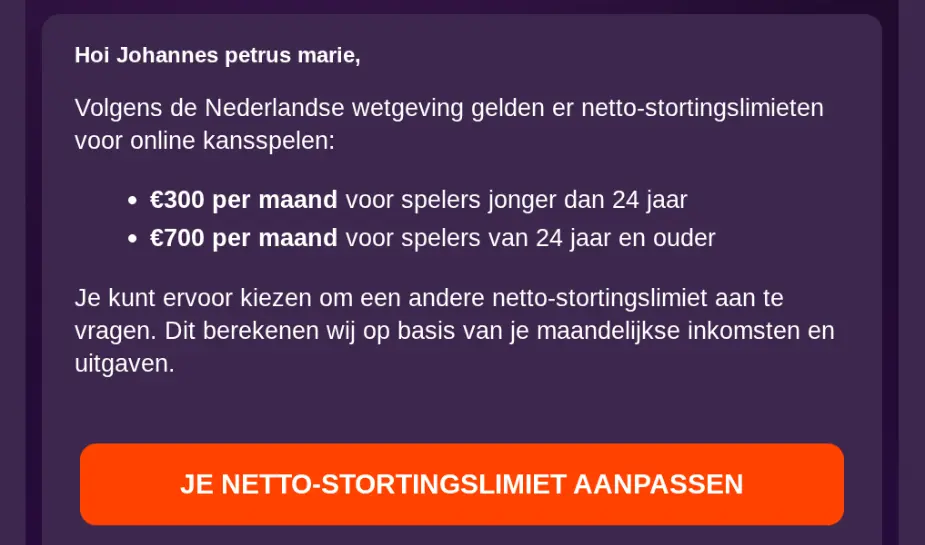 Mail Tonybet verhogingstortingslimieten