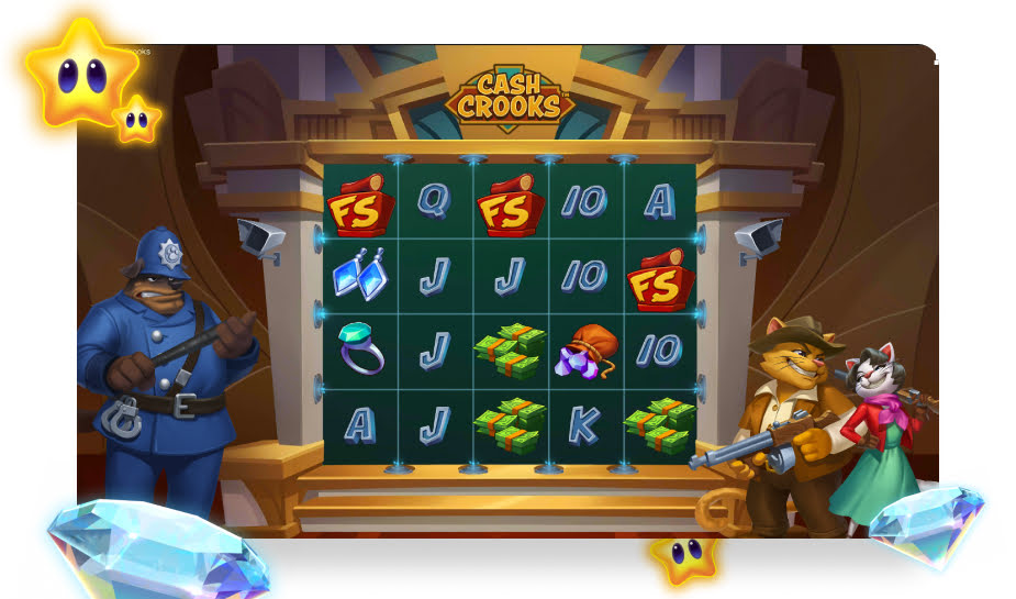 Cash Crooks speelveld - free spins gedraaid