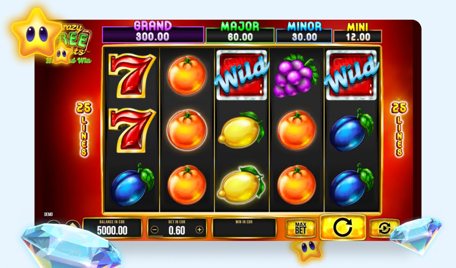 Crazy Free Fruits Hold and Win speelveld afbeelding
