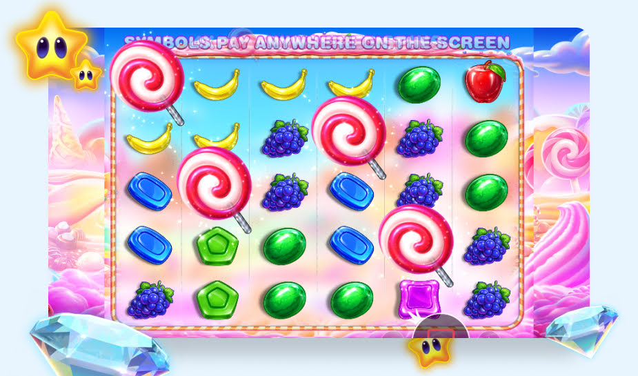 Sweet Bonanza 2500 speelveld - 4 scatters gedraaid