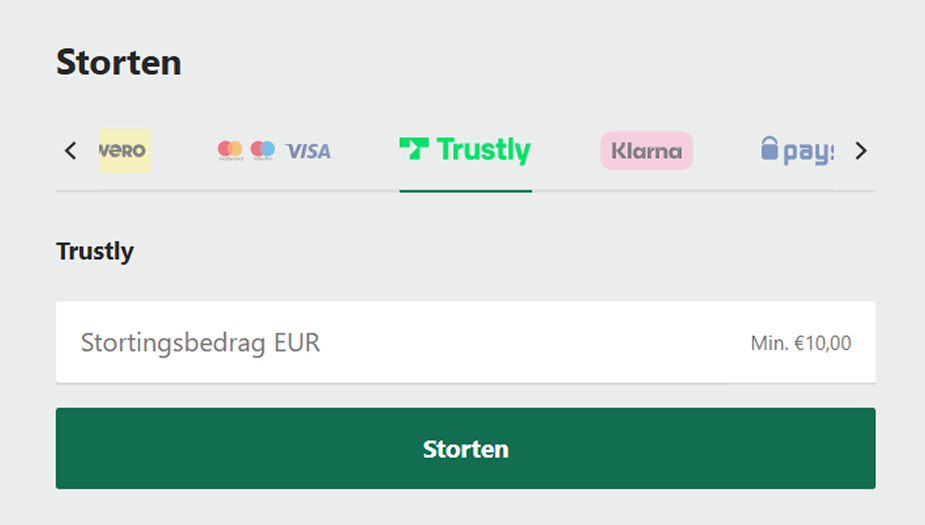 Kies Trustly als betaalmethode